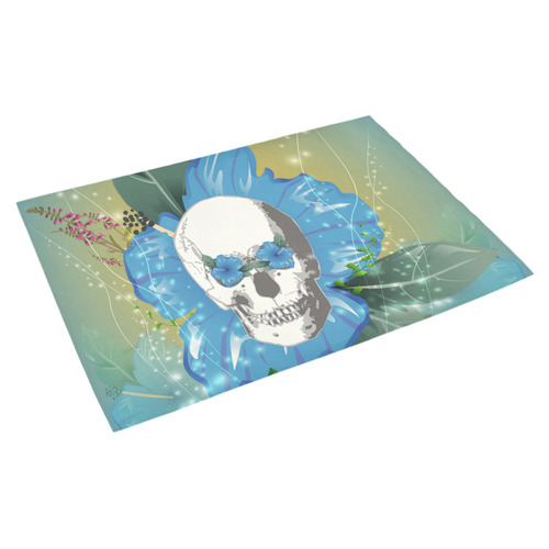 Funny skull with blue flowers Azalea Doormat 30" x 18" (Sponge Material)