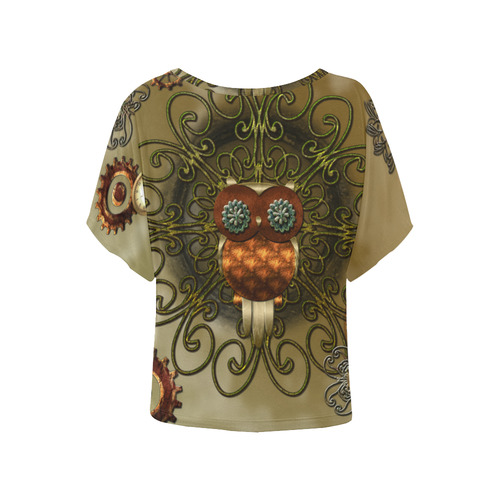 Steampunk cute owl Women's Batwing-Sleeved Blouse T shirt (Model T44)