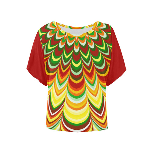 Colorful striped pattern Red Sleeves Version Women's Batwing-Sleeved Blouse T shirt (Model T44)