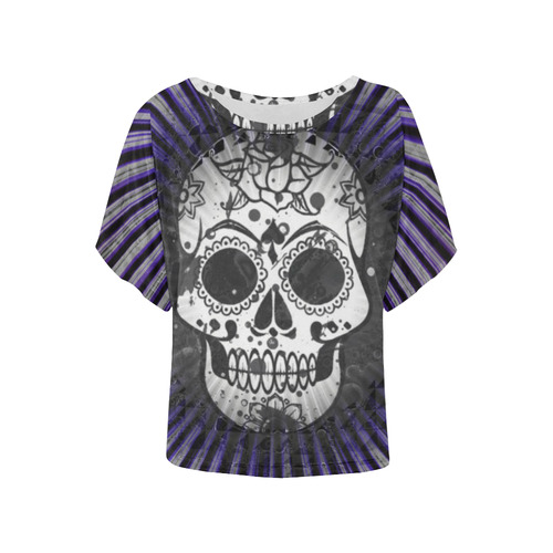 skull with lightbeams D by JamColors Women's Batwing-Sleeved Blouse T shirt (Model T44)