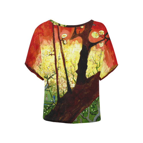 Van Gogh Flower Plum Orchard Hiroshige Women's Batwing-Sleeved Blouse T shirt (Model T44)