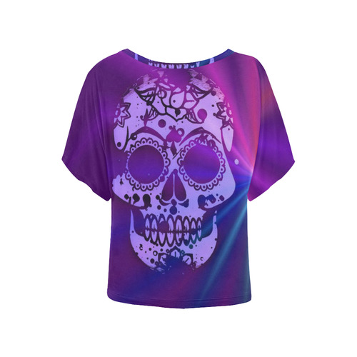 Skull and Lights B by JamColors Women's Batwing-Sleeved Blouse T shirt (Model T44)