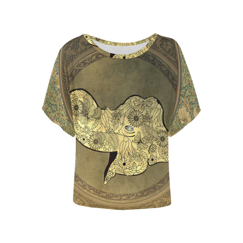 Mandala of cute elephant Women's Batwing-Sleeved Blouse T shirt (Model T44)