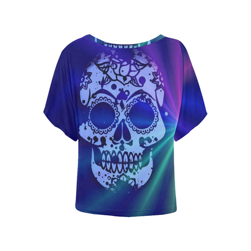 Skull and Lights C by JamColors Women's Batwing-Sleeved Blouse T shirt (Model T44)