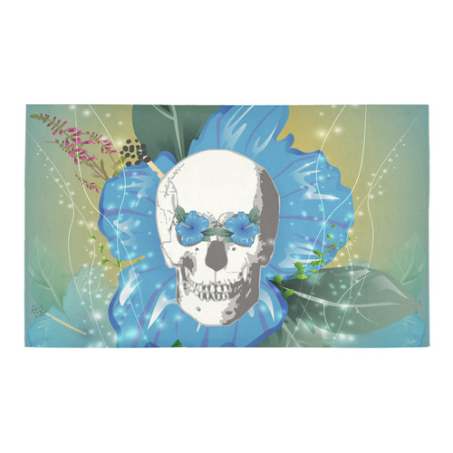 Funny skull with blue flowers Azalea Doormat 30" x 18" (Sponge Material)