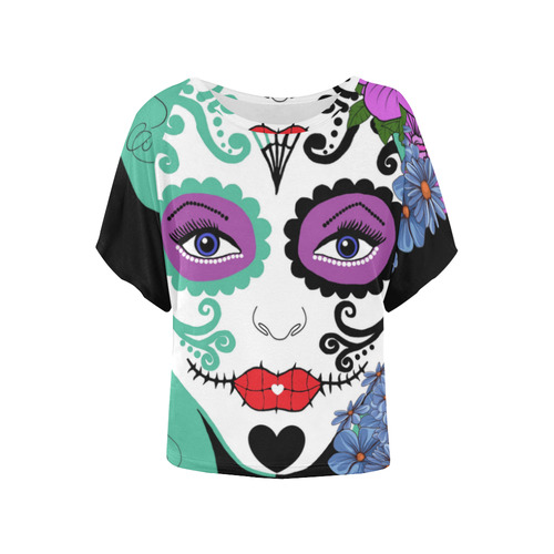 mamma sugar skull Women's Batwing-Sleeved Blouse T shirt (Model T44)