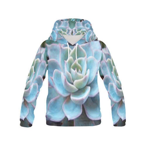 Watercolor Peacock Succulentt Painting All Over Print Hoodie for Women (USA Size) (Model H13)