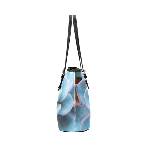 Watercolor Peacock Succulent Leather Tote Bag/Small (Model 1651)