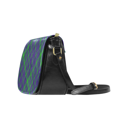 Diagonal Green & Purple Plaid Hipster Style Classic Saddle Bag/Small (Model 1648)