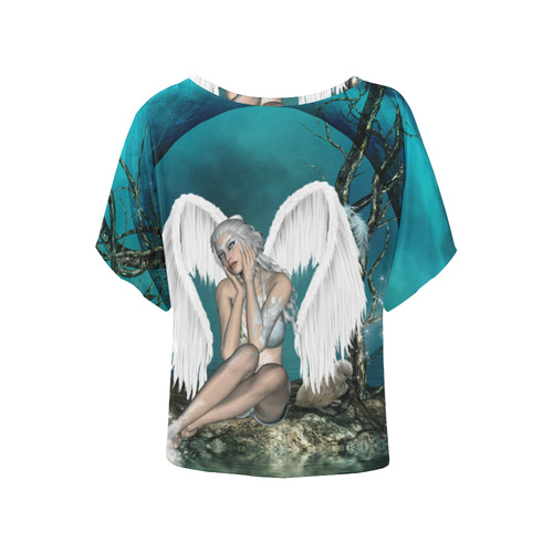 The beautiful white swan fairy Women's Batwing-Sleeved Blouse T shirt (Model T44)