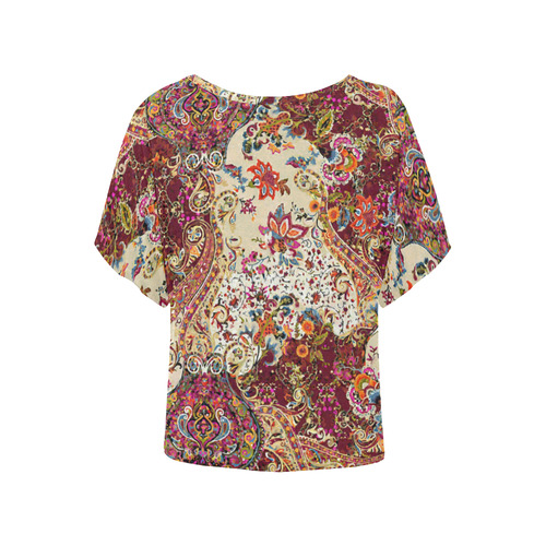 Vintage Jacobean Flower Tapestry Pattern Women's Batwing-Sleeved Blouse T shirt (Model T44)