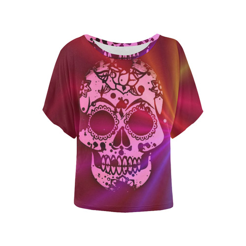 Skull and Lights A by JamColors Women's Batwing-Sleeved Blouse T shirt (Model T44)
