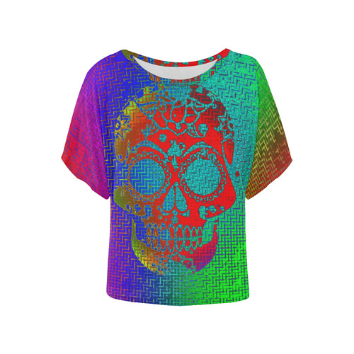 neon Electric Skull A by JamColors Women's Batwing-Sleeved Blouse T shirt (Model T44)