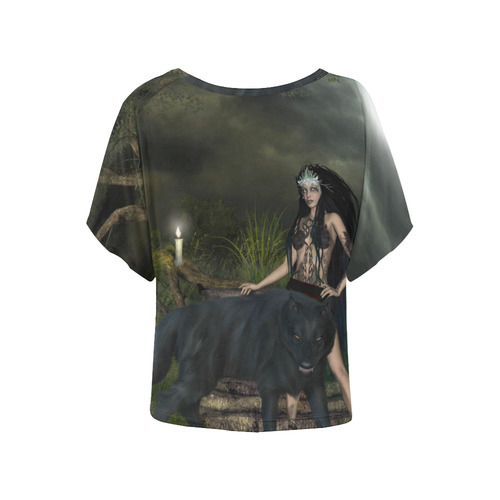 Awesome wolf with fairy Women's Batwing-Sleeved Blouse T shirt (Model T44)