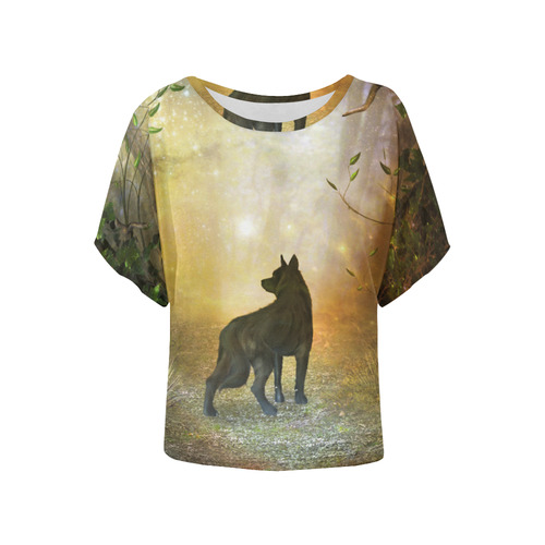 Teh lonely wolf Women's Batwing-Sleeved Blouse T shirt (Model T44)