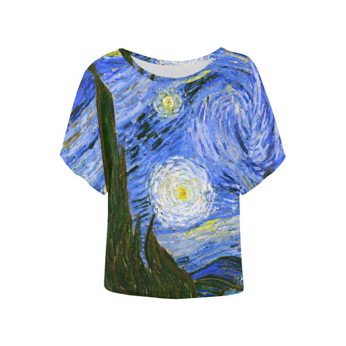 Van Gogh Starry Night Tree Women's Batwing-Sleeved Blouse T shirt (Model T44)