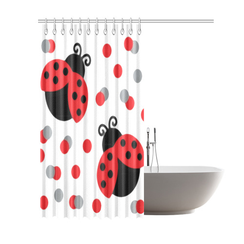 Cute Ladybug Pattern Red Black Shower Curtain 69"x84"