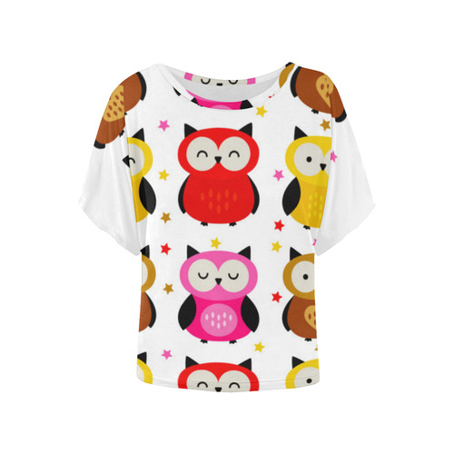 Owls Cute Girly Animal Nature Pattern Women's Batwing-Sleeved Blouse T shirt (Model T44)