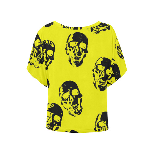 hot skulls, yellow by JamColors Women's Batwing-Sleeved Blouse T shirt (Model T44)