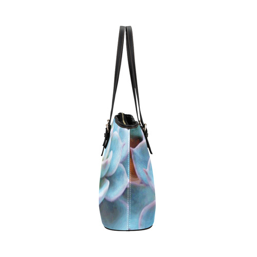 Watercolor Peacock Succulent Leather Tote Bag/Small (Model 1651)