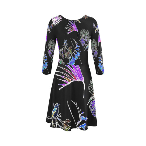 Flowers and Birds A by JamColors 3/4 Sleeve Sundress (D23)