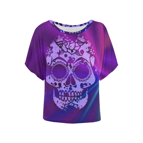 Skull and Lights B by JamColors Women's Batwing-Sleeved Blouse T shirt (Model T44)