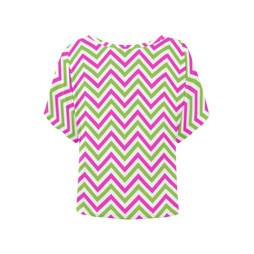 Pink Green White Chevron Women's Batwing-Sleeved Blouse T shirt (Model T44)