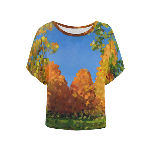 Park, oil painting, landscape Women's Batwing-Sleeved Blouse T shirt (Model T44)