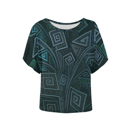 3D Psychedelic Abstract Square Spirals Explosion Women's Batwing-Sleeved Blouse T shirt (Model T44)