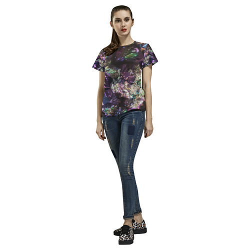 Purple green and blue crystal stone texture All Over Print T-Shirt for Women (USA Size) (Model T40)