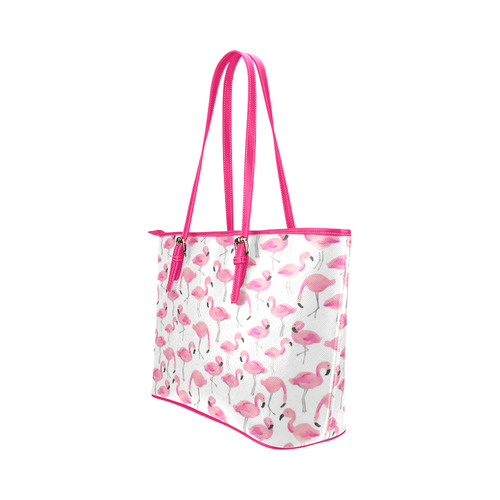 Pink Flamingos Leather Tote Bag/Large (Model 1651)