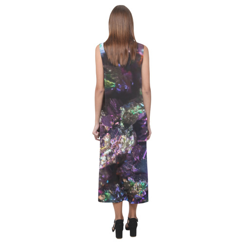 Purple green and blue crystal stone texture Phaedra Sleeveless Open Fork Long Dress (Model D08)