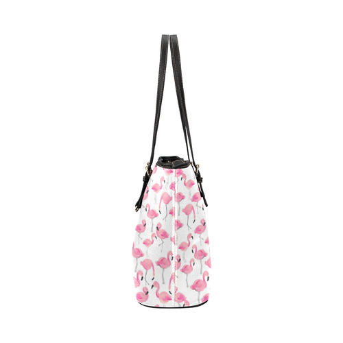 Pink Flamingos Leather Tote Bag/Small (Model 1651)