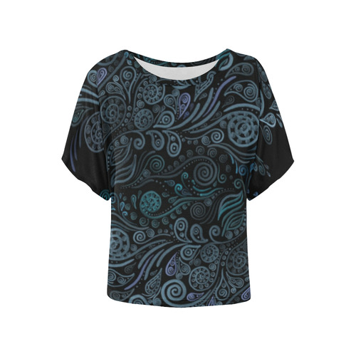 3D ornaments, psychedelic blue Women's Batwing-Sleeved Blouse T shirt (Model T44)