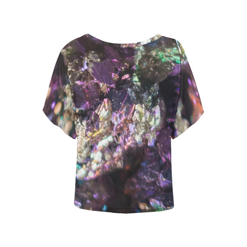 Purple green and blue crystal stone texture Women's Batwing-Sleeved Blouse T shirt (Model T44)