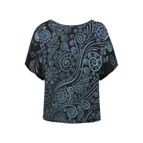 3D psychedelic ornaments, blue Women's Batwing-Sleeved Blouse T shirt (Model T44)