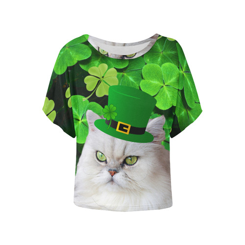 Patrick Irish Cat Women's Batwing-Sleeved Blouse T shirt (Model T44)