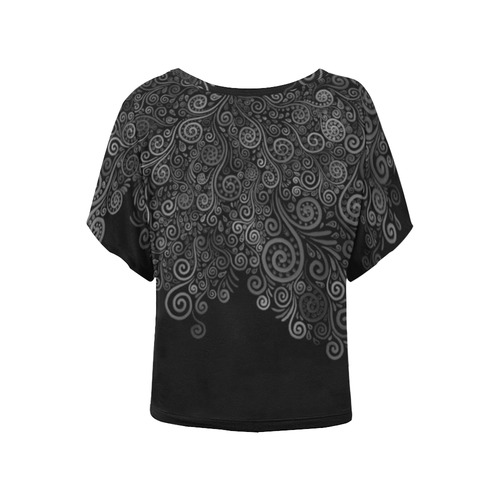 3D Black+White Rose Women's Batwing-Sleeved Blouse T shirt (Model T44)