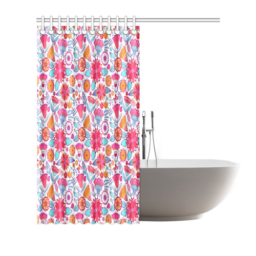 Fun Retro Flowers Bright Pink, Orange Shower Curtain 72"x72" ID