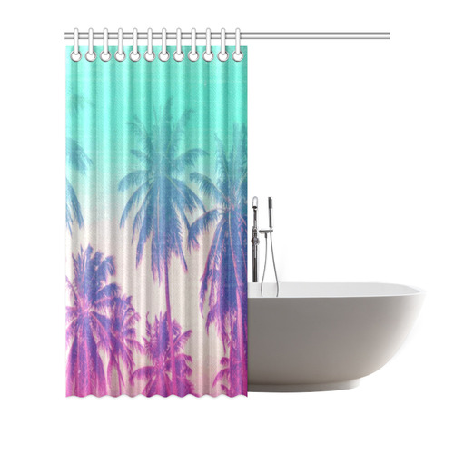 Palm Trees Green Pink Tropical Shower Curtain 72"x72"