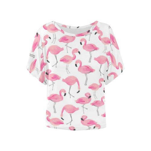 Pink Flamingos Women's Batwing-Sleeved Blouse T shirt (Model T44)