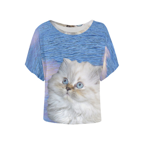 Cat and Water Women's Batwing-Sleeved Blouse T shirt (Model T44)