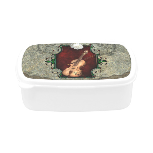 Violin with violin bow and flowers