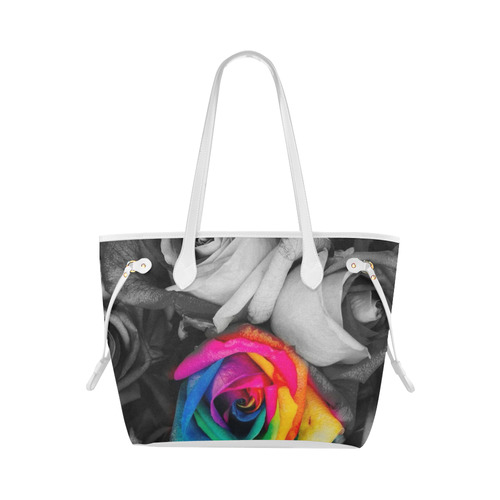 black,white splash roses Clover Canvas Tote Bag (Model 1661)