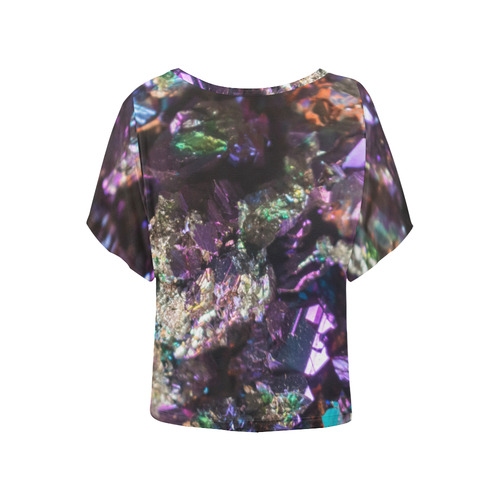 Purple green and blue crystal stone texture Women's Batwing-Sleeved Blouse T shirt (Model T44)