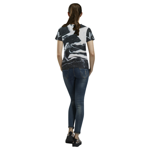 Black and white marble stone texture All Over Print T-Shirt for Women (USA Size) (Model T40)