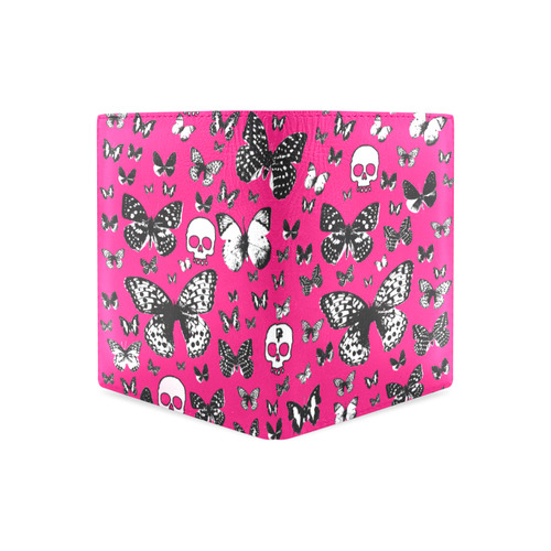 Skulls & Butterflies on Pink Men's Leather Wallet (Model 1612)