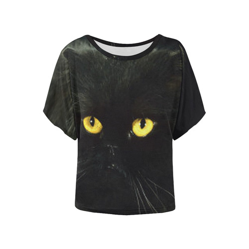 Black Cat Women's Batwing-Sleeved Blouse T shirt (Model T44)