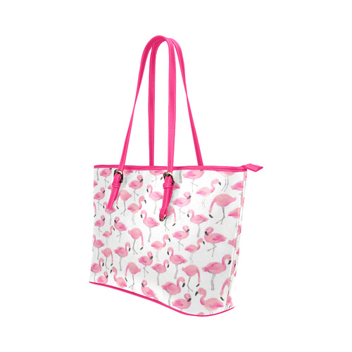 Pink Flamingos Leather Tote Bag/Large (Model 1651)