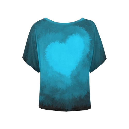 Blue Fluffy Heart, Valentine Women's Batwing-Sleeved Blouse T shirt (Model T44)